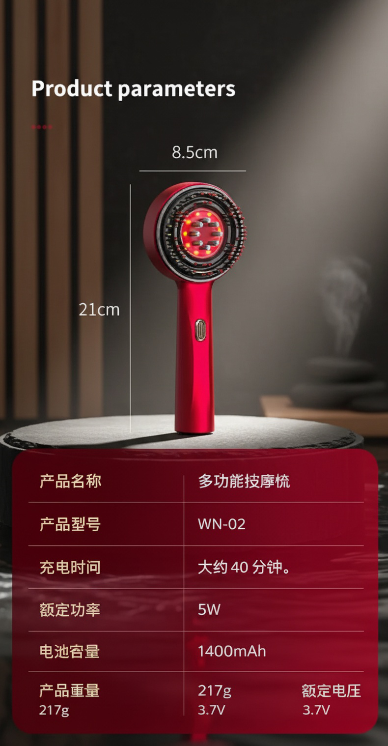 Using electric massage comb on scalp for hair stimulation