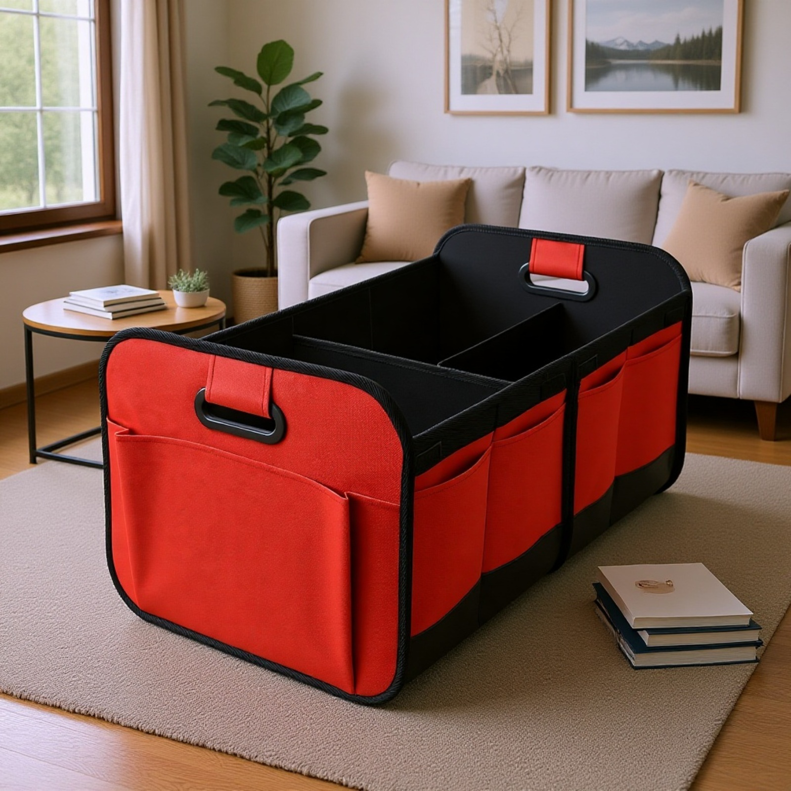 Caja organizadora plegable de tela Oxford para coche, gran capacidad con compartimentos múltiples