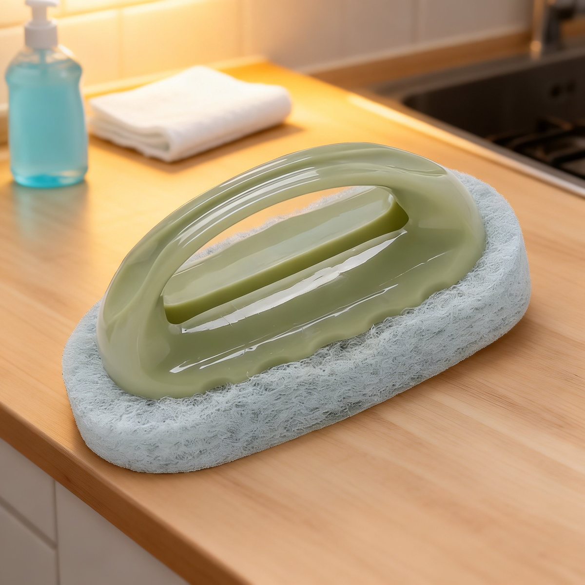 Dual-purpose cleaning brush with sponge for kitchen and bathroom