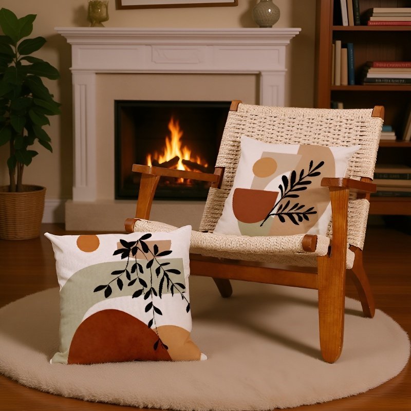 Olive leaf sunset print linen sofa cushion