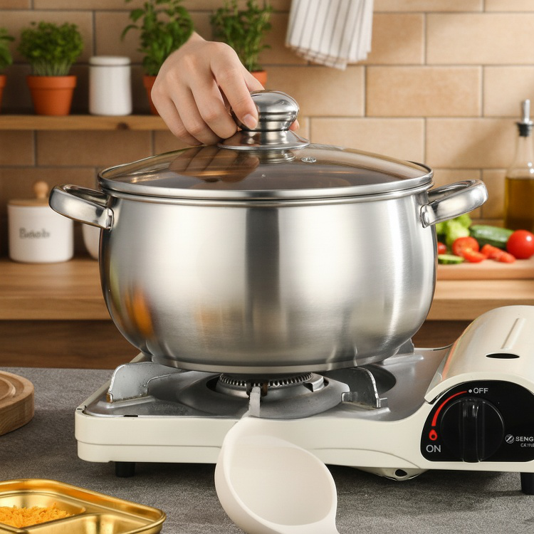 Apfeltopf beim Kochen von frischen Äpfeln