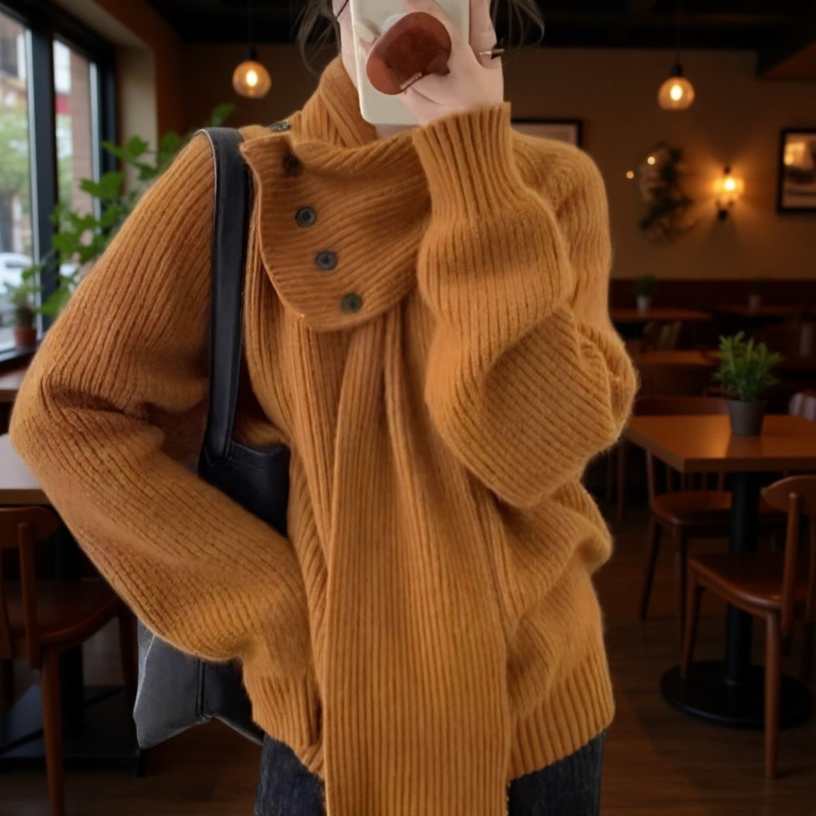 2026年秋冬 新作 レディース スカーフ付きVネックハイエンドニットセーター