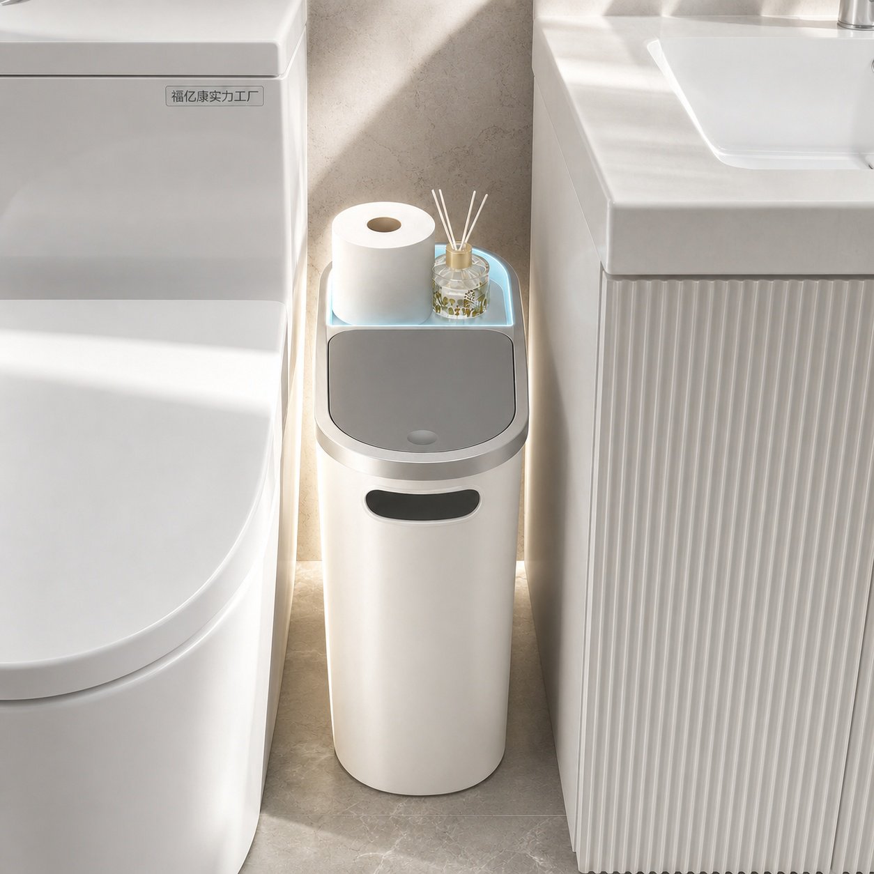 Slim Gap Press-to-Open Trash Can
