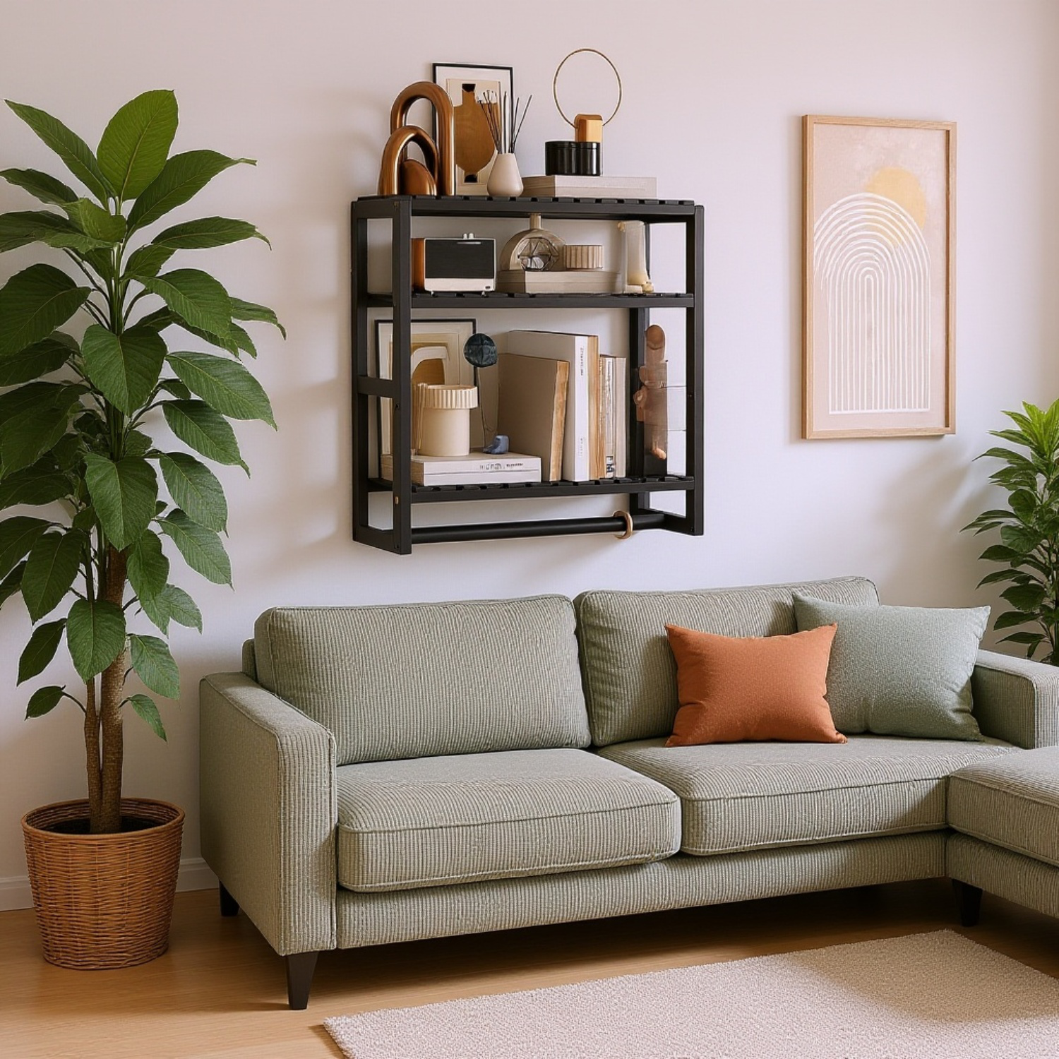 Detalle de estantería flotante decorativa en madera