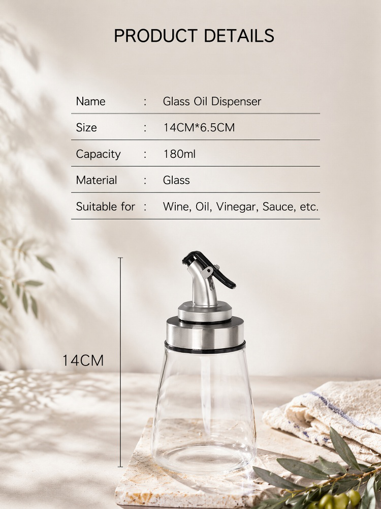 Compact kitchen oil dispenser bottle for easy pouring