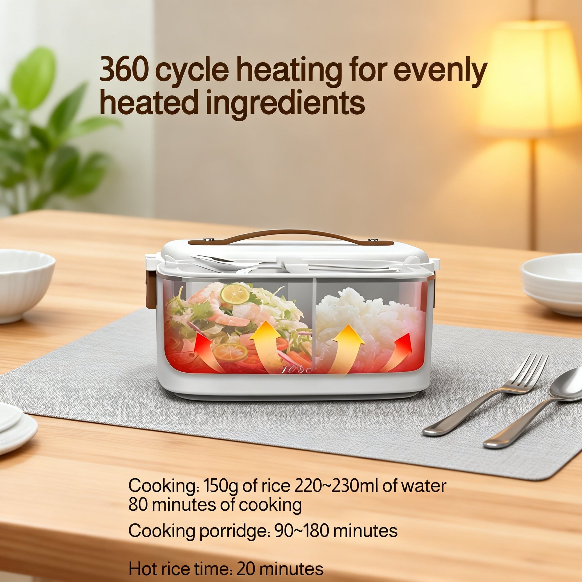 Multifunctional Large Capacity Water-Free Heating Rice Cooker Lunch Box