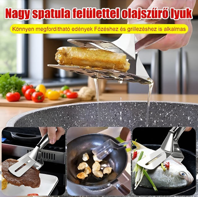 Többfunkciós, kétoldalas élelmiszer-megfordítható sütőlapát-bilincsek