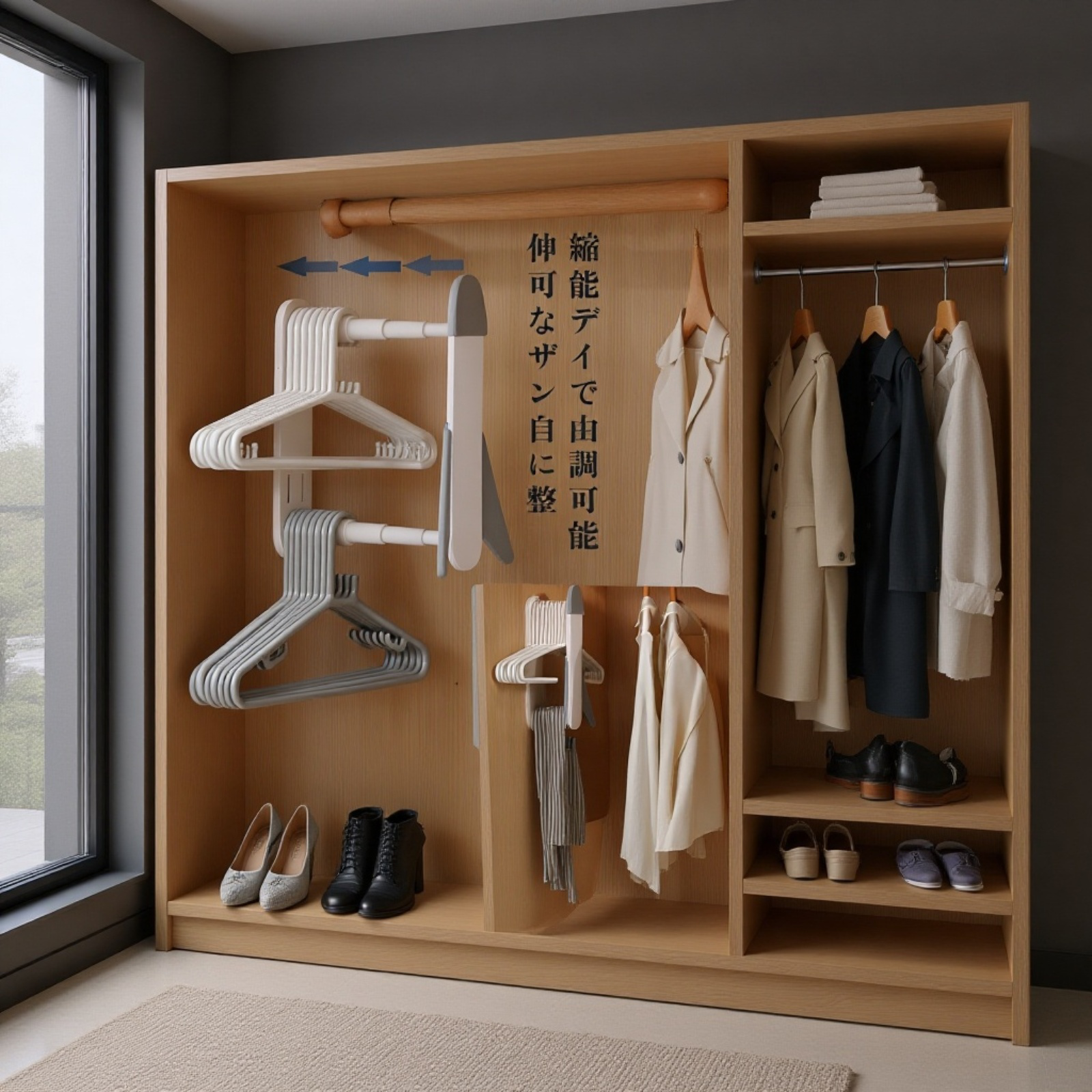 伸縮式壁掛け＆卓上兼用フック・穴あけ不要収納ハンガー