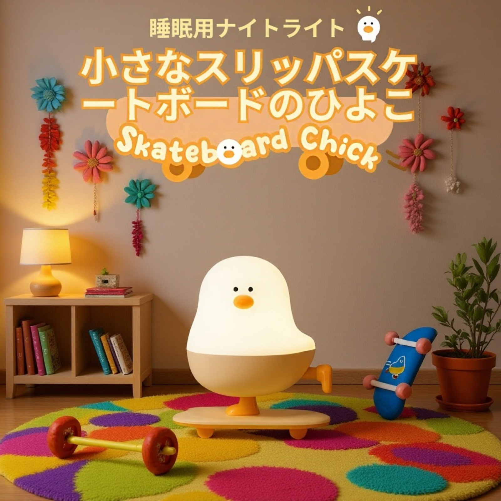 小さな鶏の創造的な夜のライト正面写真