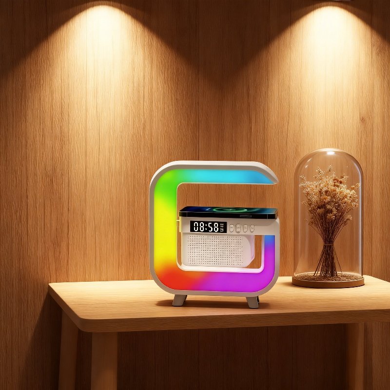 High Color Wireless Speaker Alarm Clock Night Light, Rechargeable for Household Use