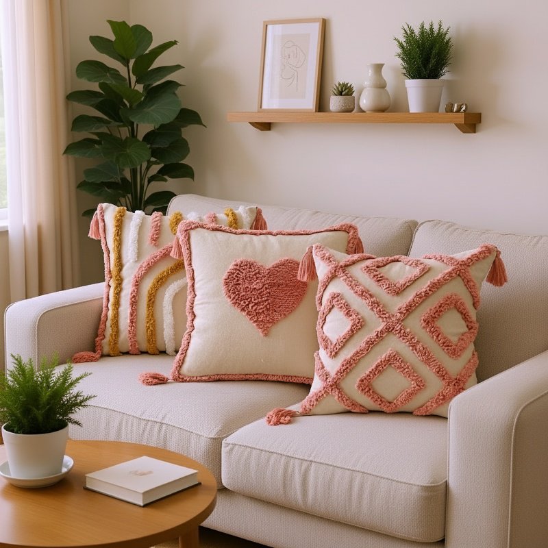 Coussin rose en tissu tufté Sinyoo pour canapé et chaise de bureau, 45x45cm