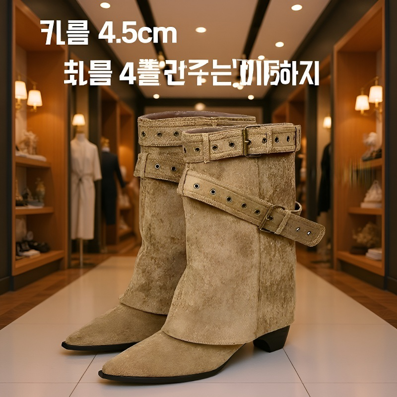 여성 앵클부츠 무릎 웨스턴 통굽 부츠 버클 부츠 아메리칸 스파이스 걸스 여성 부츠