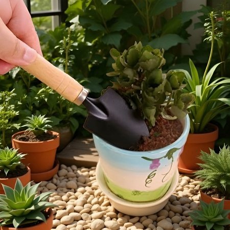 Rozsdamentes acél kompakt kerti szerszámkészlet ergonomikus fa nyéllel