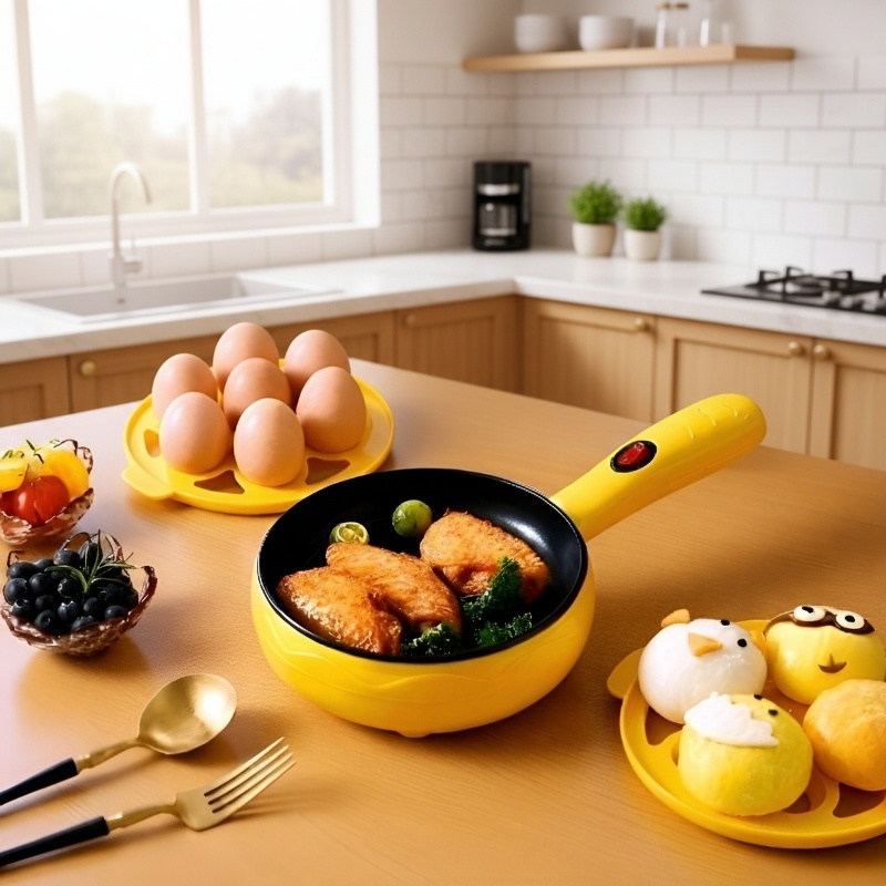 Mini olla eléctrica para el hogar, antiadherente para hervir y freír huevos