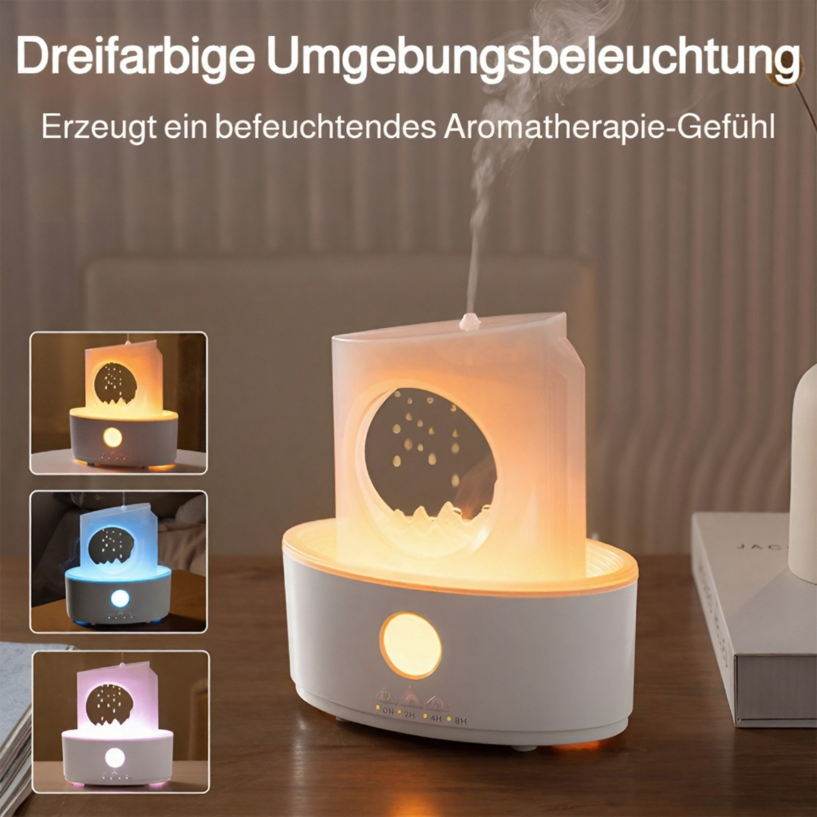 Luftbefeuchter Detailansicht mit leuchtendem Quallen-Salzstein