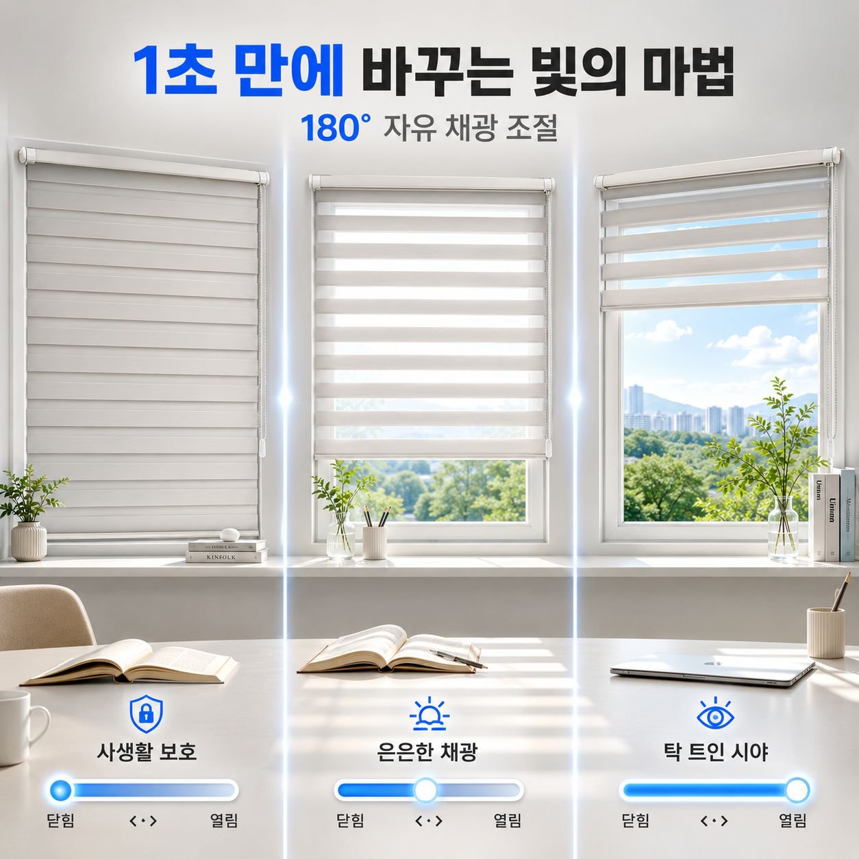 샹그릴라 블라인드, 쉬폰 커튼, 롤 블라인드, 베네치안 블라인드