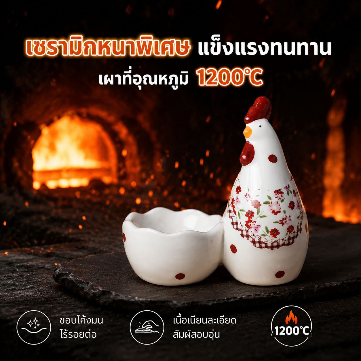 ถ้วยไข่เซรามิคลายไก่แดงสุดสร้างสรรค์ ยี่ห้อเฟิง