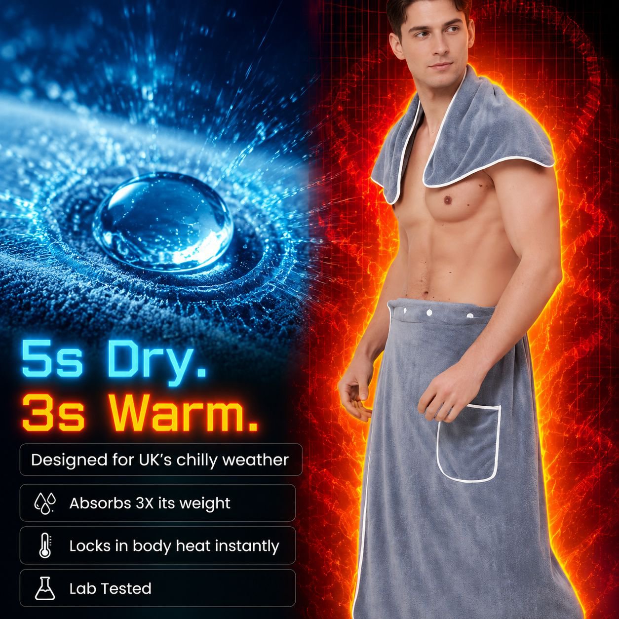Thick buttoned bath towel set of 2, unisex, highly absorbent lint-free bathrobe