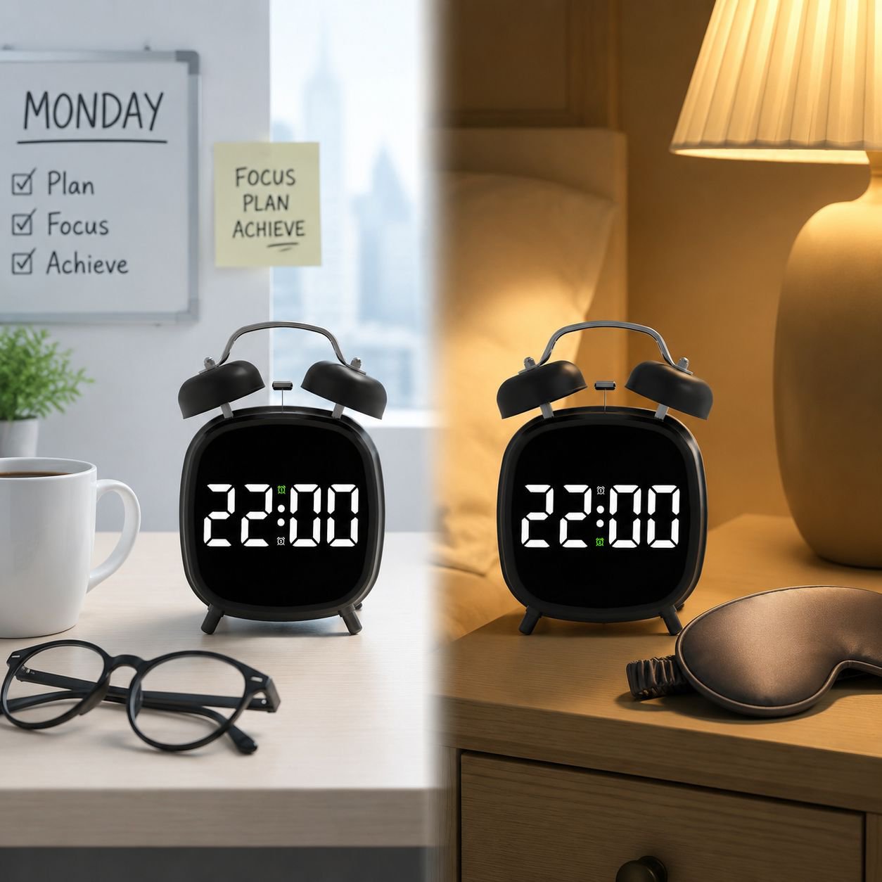 Alarm clock for heavy sleepers with bright LED display