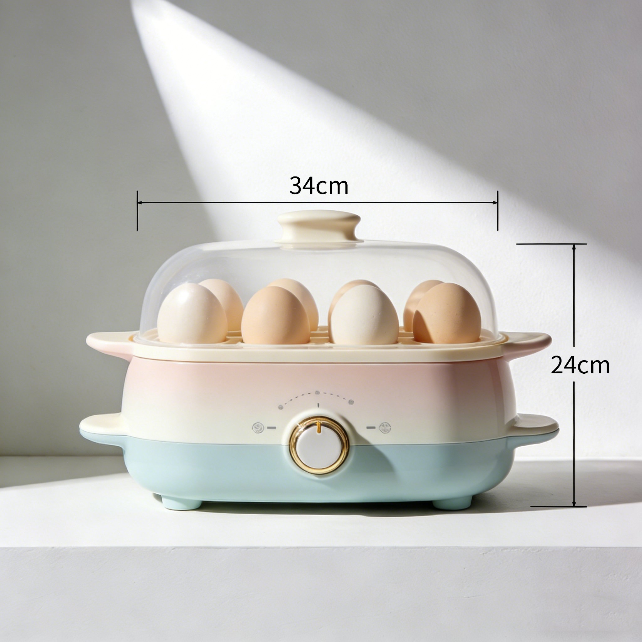 Egg steamer with transparent lid showing eggs inside