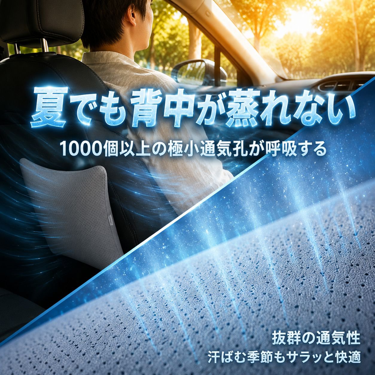 車用通気ヘッドレスト＆腰サポーター