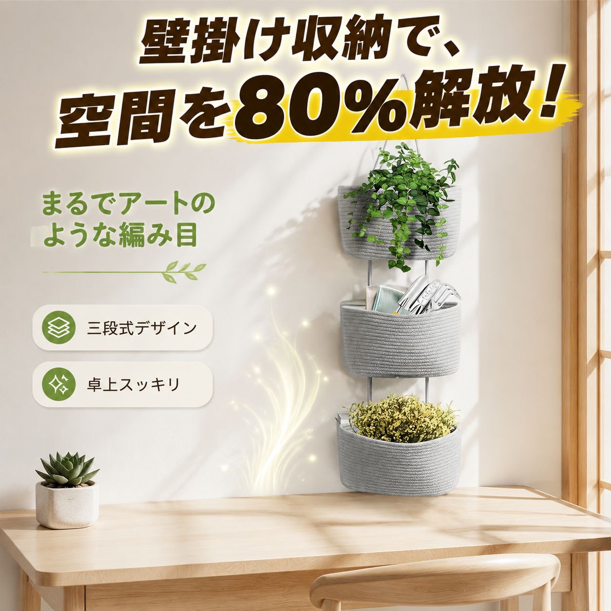 雑誌収納三段ハンギングバスケット