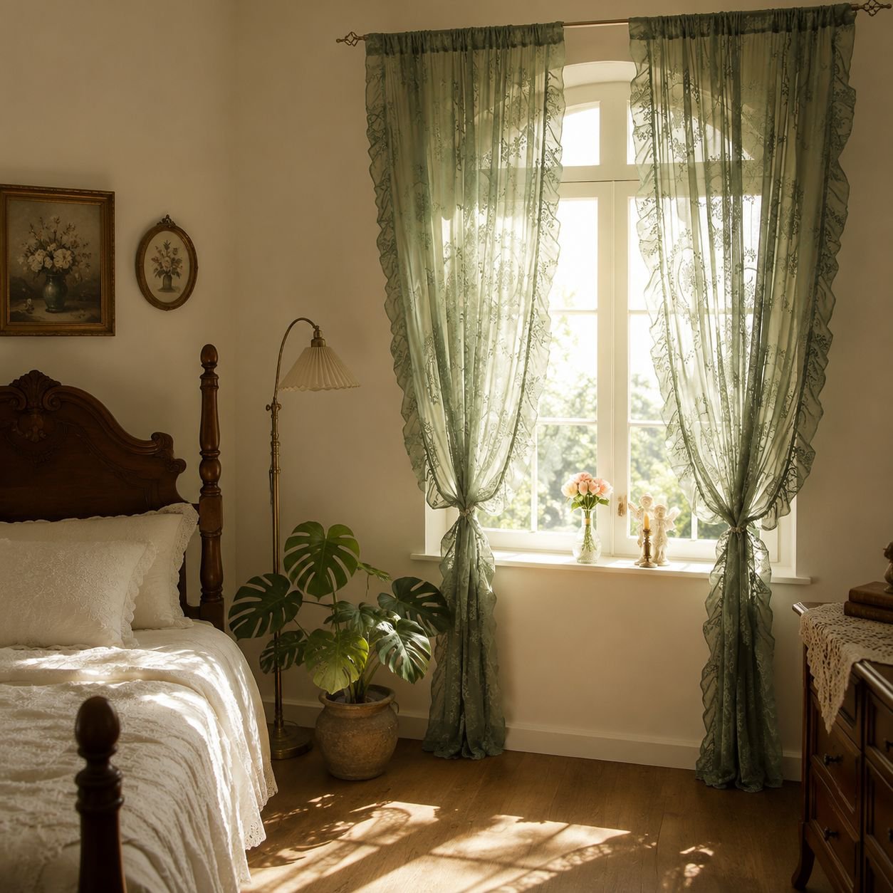 French Country Style Semi-Blackout Lace Curtains for Living Room and Bedroom