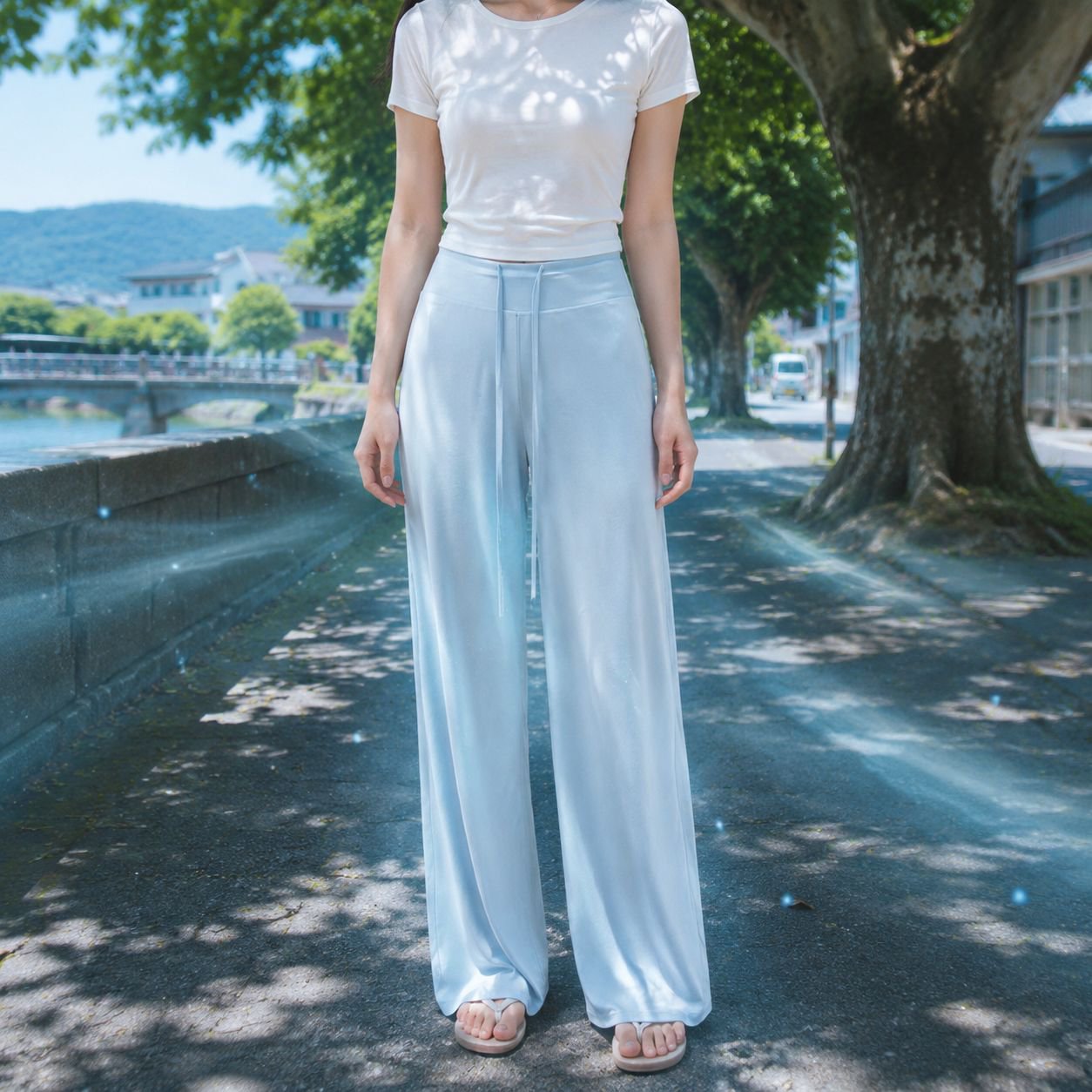 夏向けアイスシルクロングパンツ全体画像