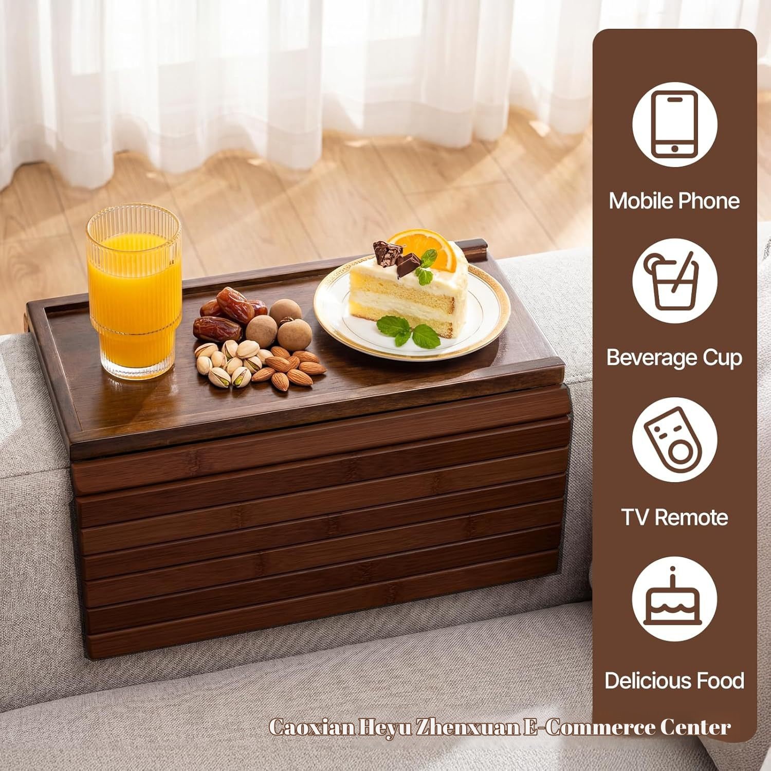 Tablett für Sofas aus Holz, Armlehnentablett für Sitzsäcke, tragbares, faltbares Magnettablett, quad