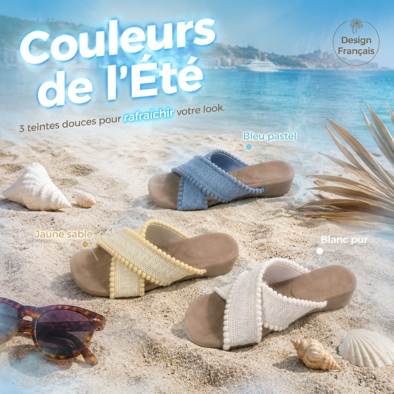 Mules tressées bohèmes pour femme, sandales d'été élégantes pour la plage