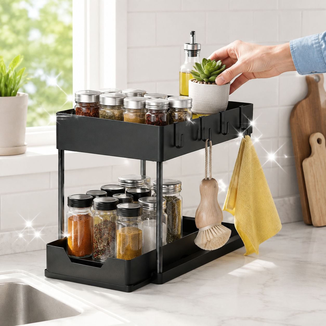 1pc Under Sink Organizer, 2 Tier Sliding Cabinet Basket Storage Drawers, Under Sink Organizer And St