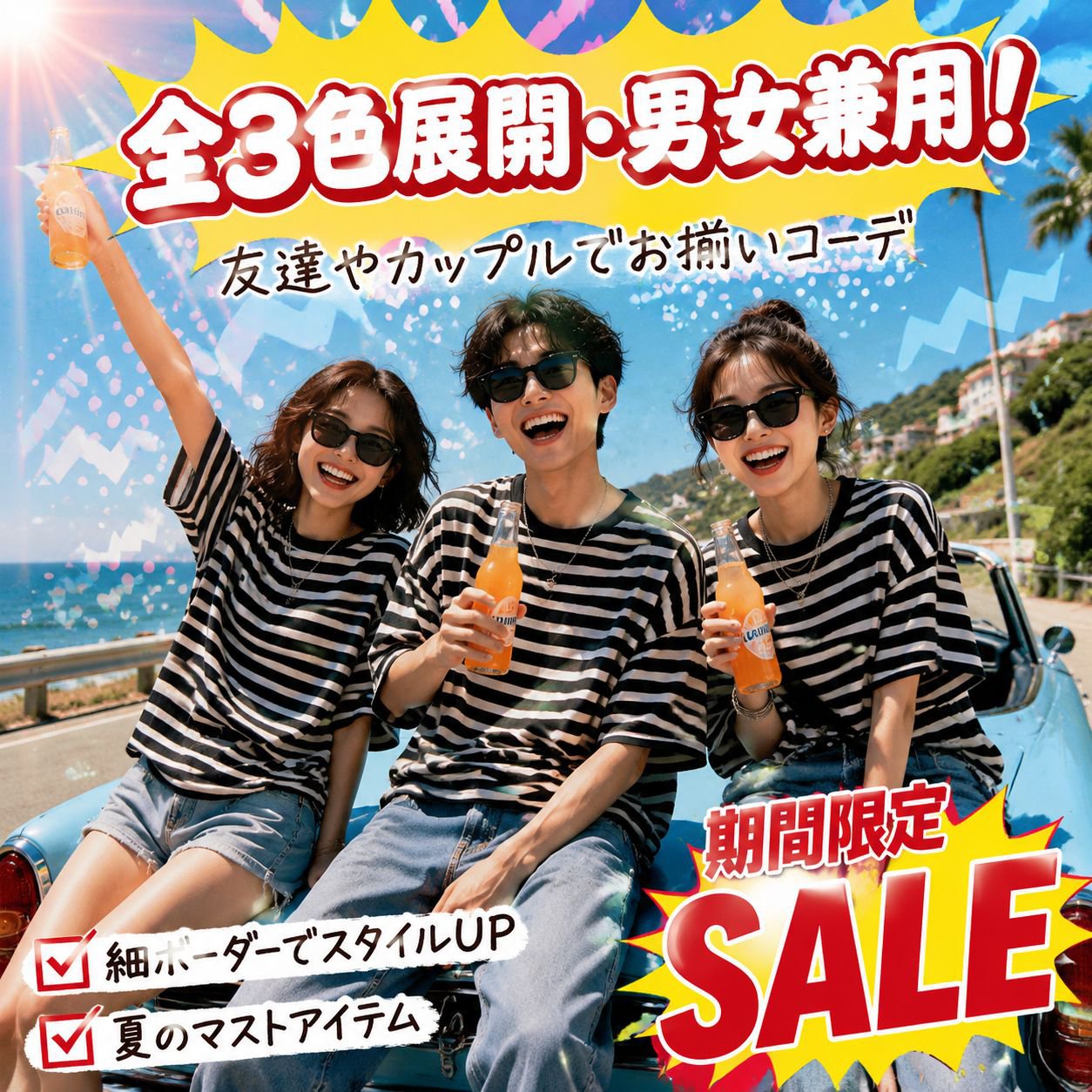 夏のシンプルストリート系男女兼用ボーダーTシャツ ゆったり半袖トップス