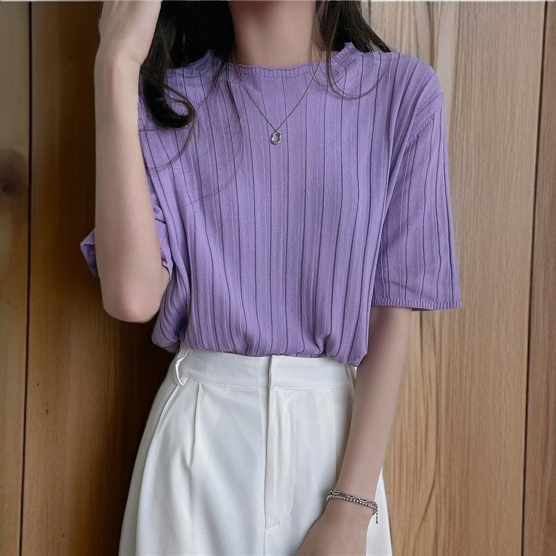 니트티 박시 반팔 상의 캐주얼 레깅스 여하  니트 반팔티