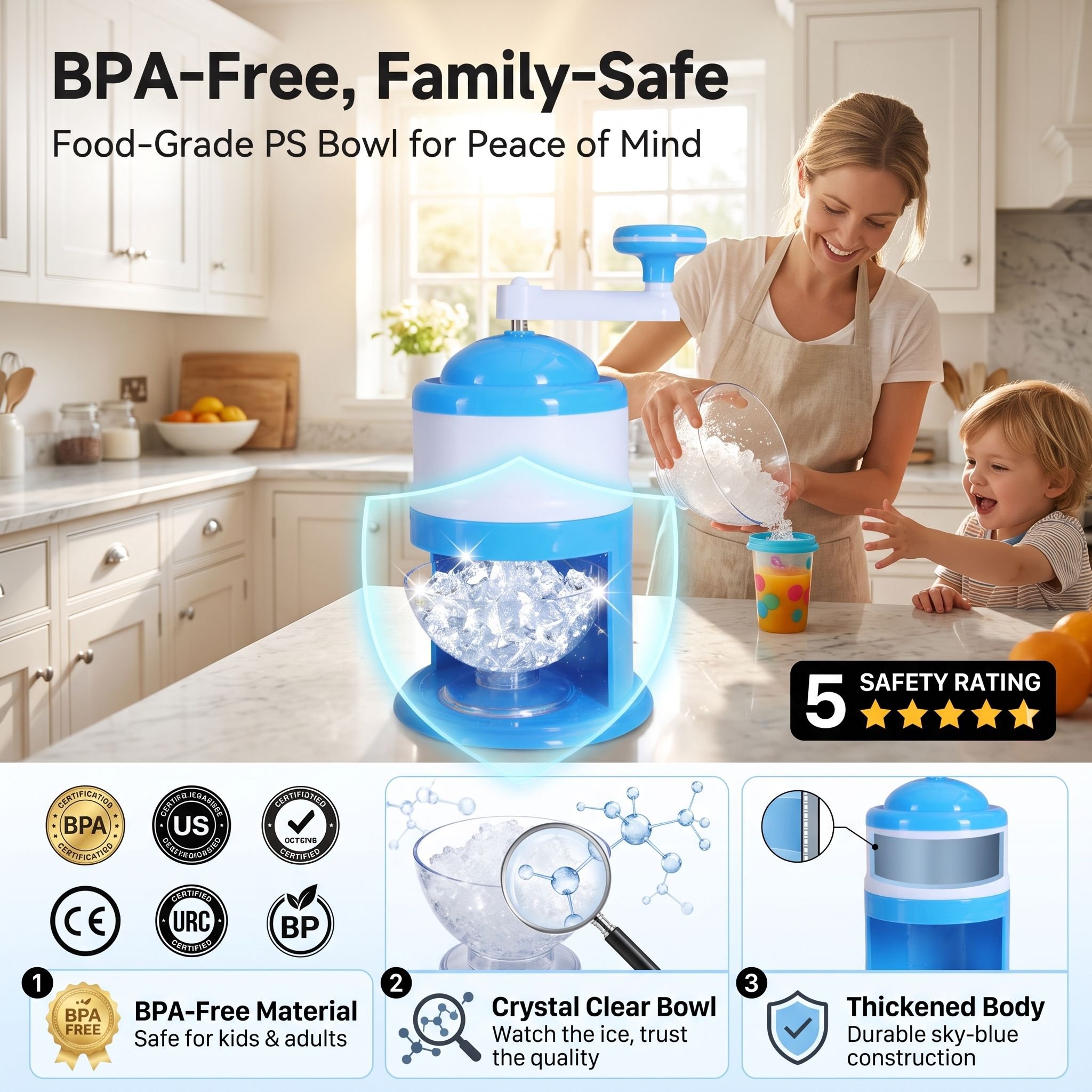 Portable Manual Ice Crusher, Household Ice Shaver for Drinks and Slushies
