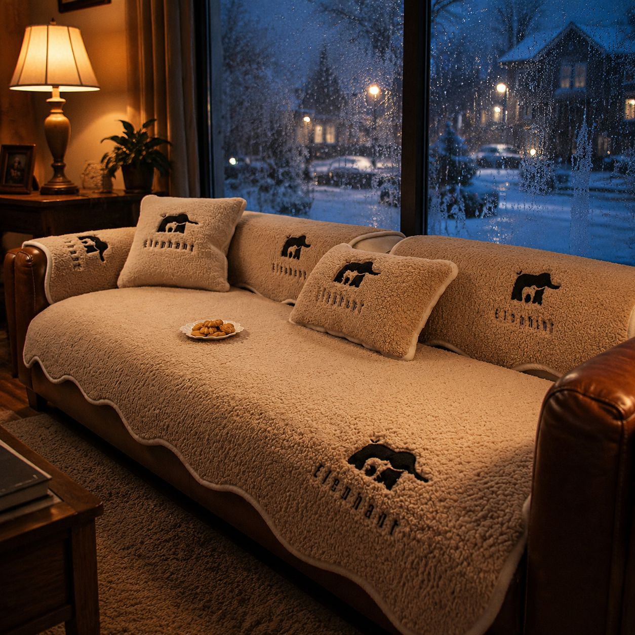 Soft elastic sofa towel on modern sofa