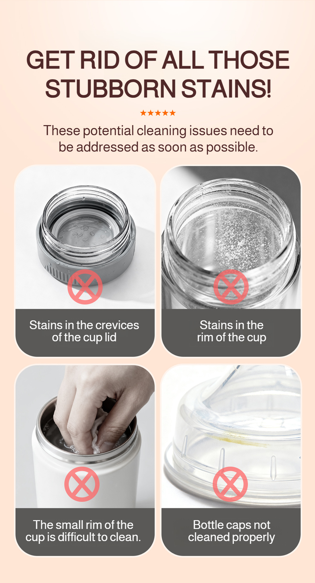 Ergonomic long handle bottle cleaning brush