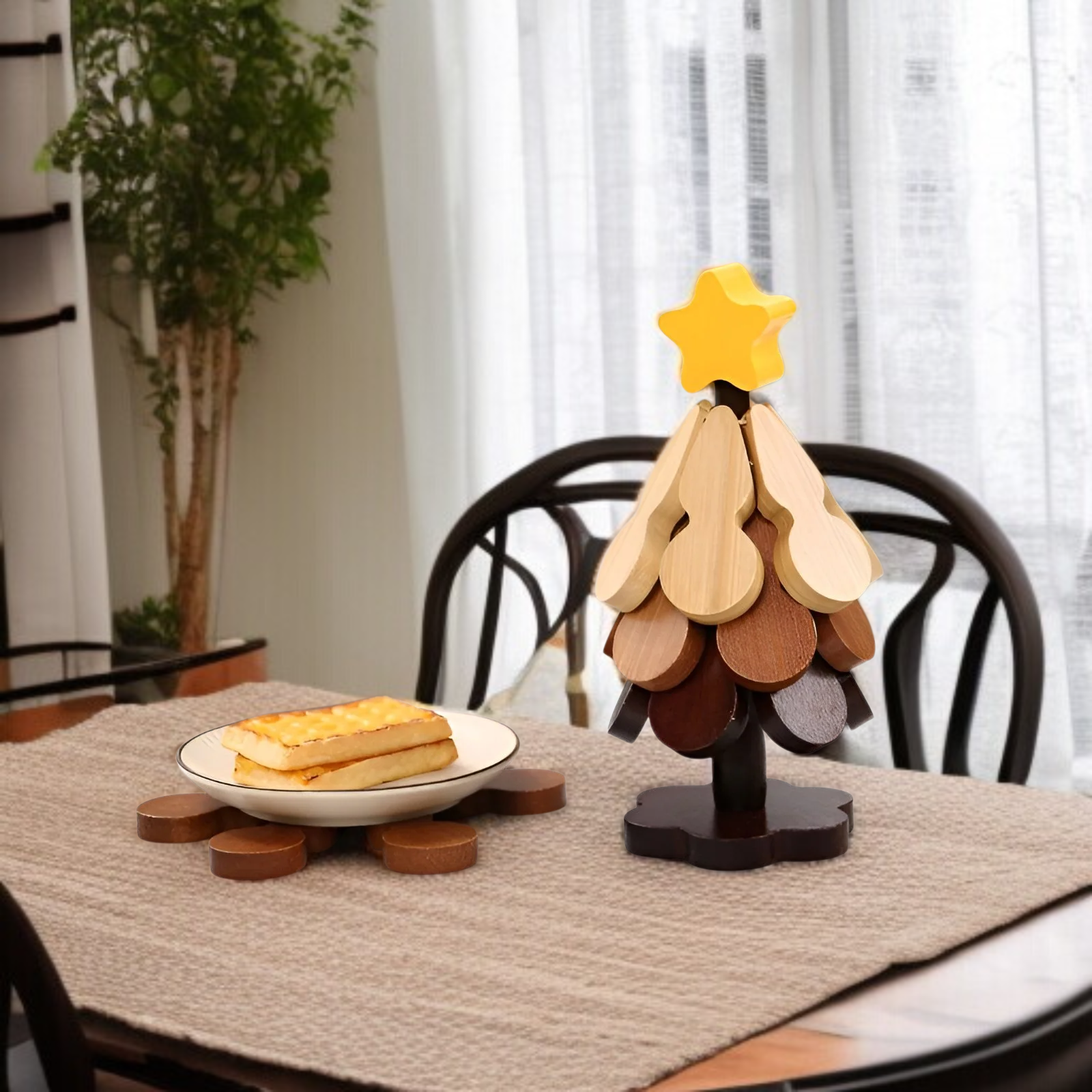 木の断熱パッド、やけど防止、高温耐性の家庭用ダイニングマット、高級クリスマスツリー、ひょうたん、ダイニングテーブル、ポット、ボウルマット、装飾品