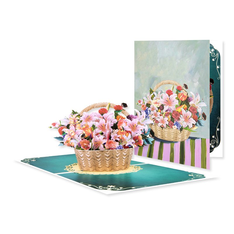 Watercolor Lily Basket Valentine's Greeting Card