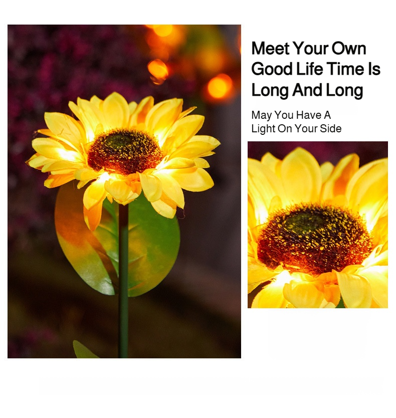 Decorative solar sunflower lamp in evening garden