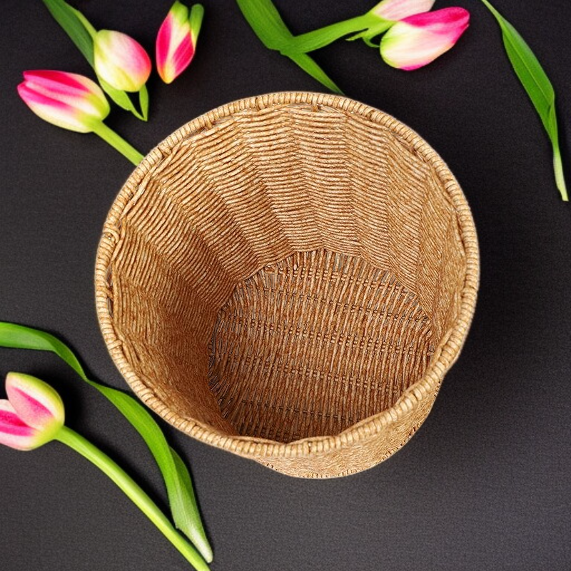 籐編み蓋付き大容量収納かご