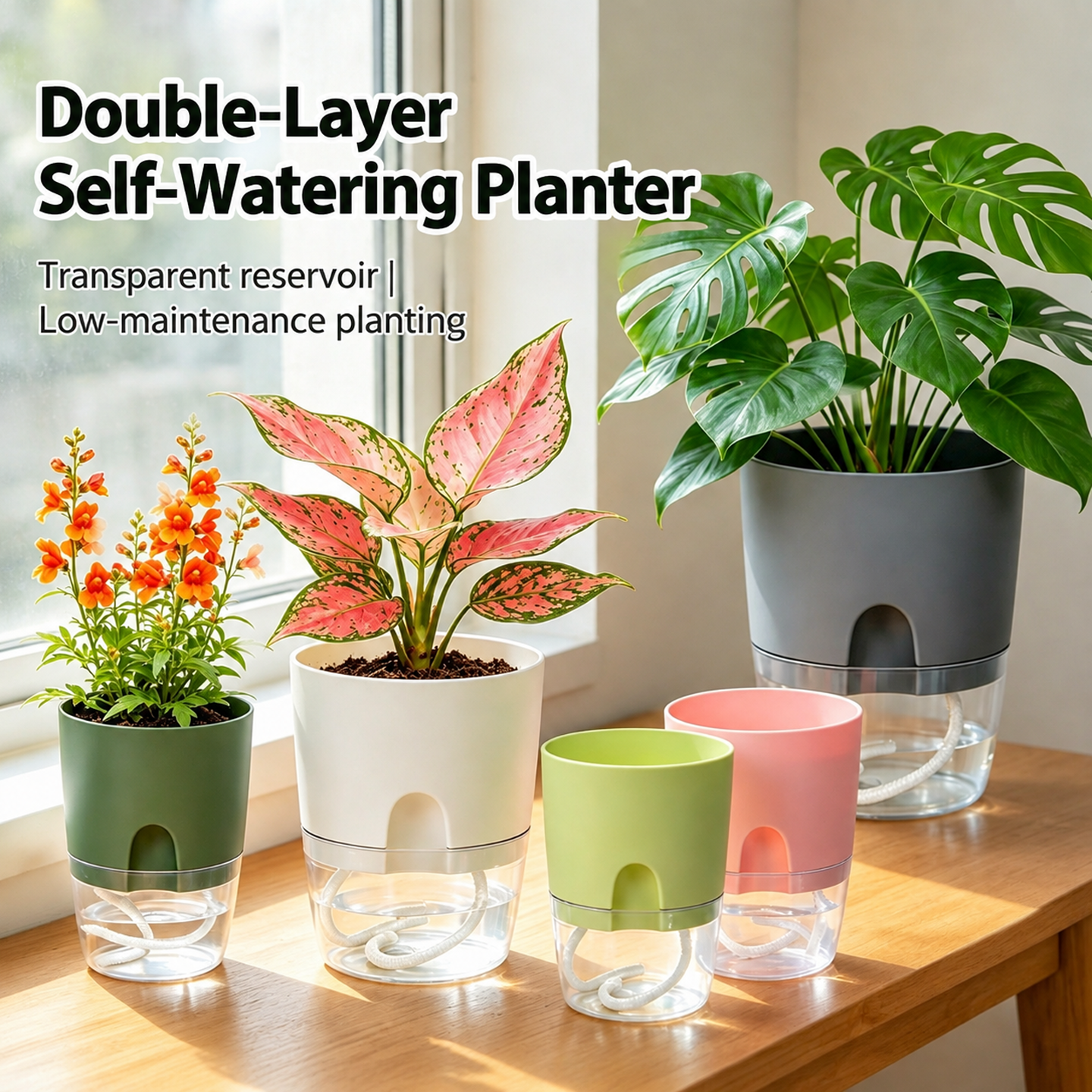 Self-Watering Lazy Flower Pot - Automatic Water Supply at the Bottom, Transparent Water Tank, Wa