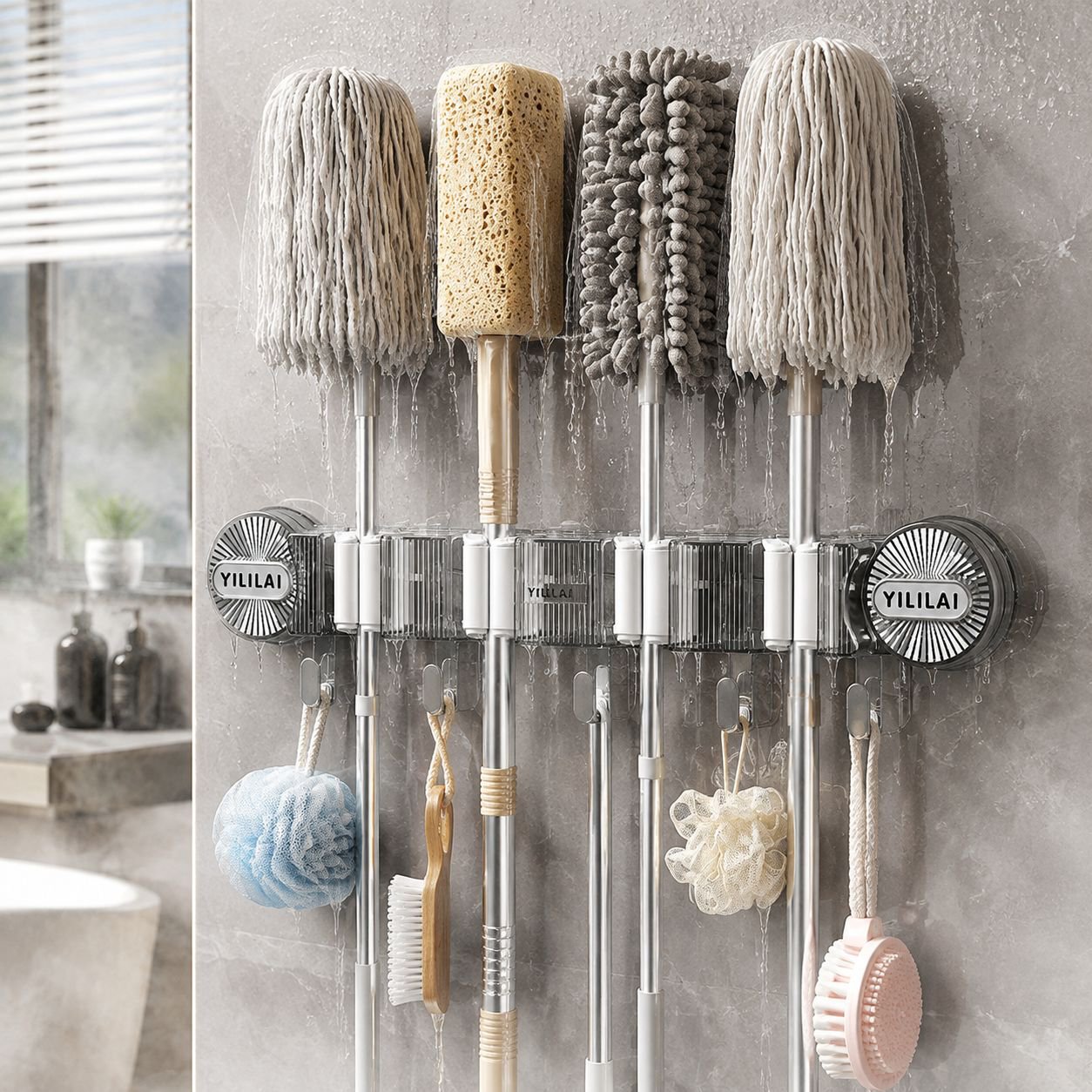Home Multifunctional Organizer Joint row Bathroom Suction Cup Mop Clip