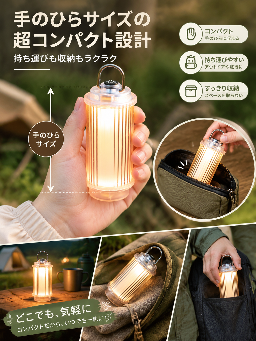 Khonsu S3 ミニ透明キャンプランプ、充電式多機能テントキャンプランプ、LED照明