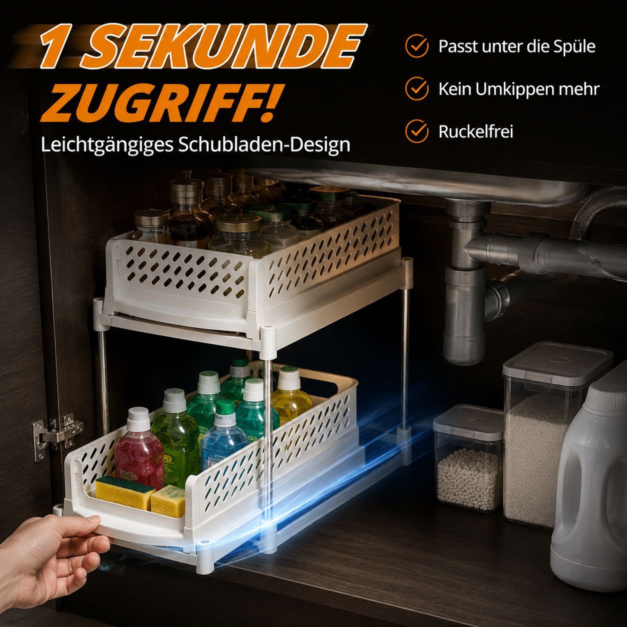 Mehrstöckiger, schmaler Rollwagen, Küchen-Unterschrankregal, Schubladendesign
