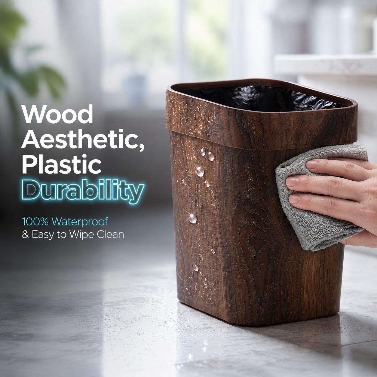 Wood Grain Household Trash Can
