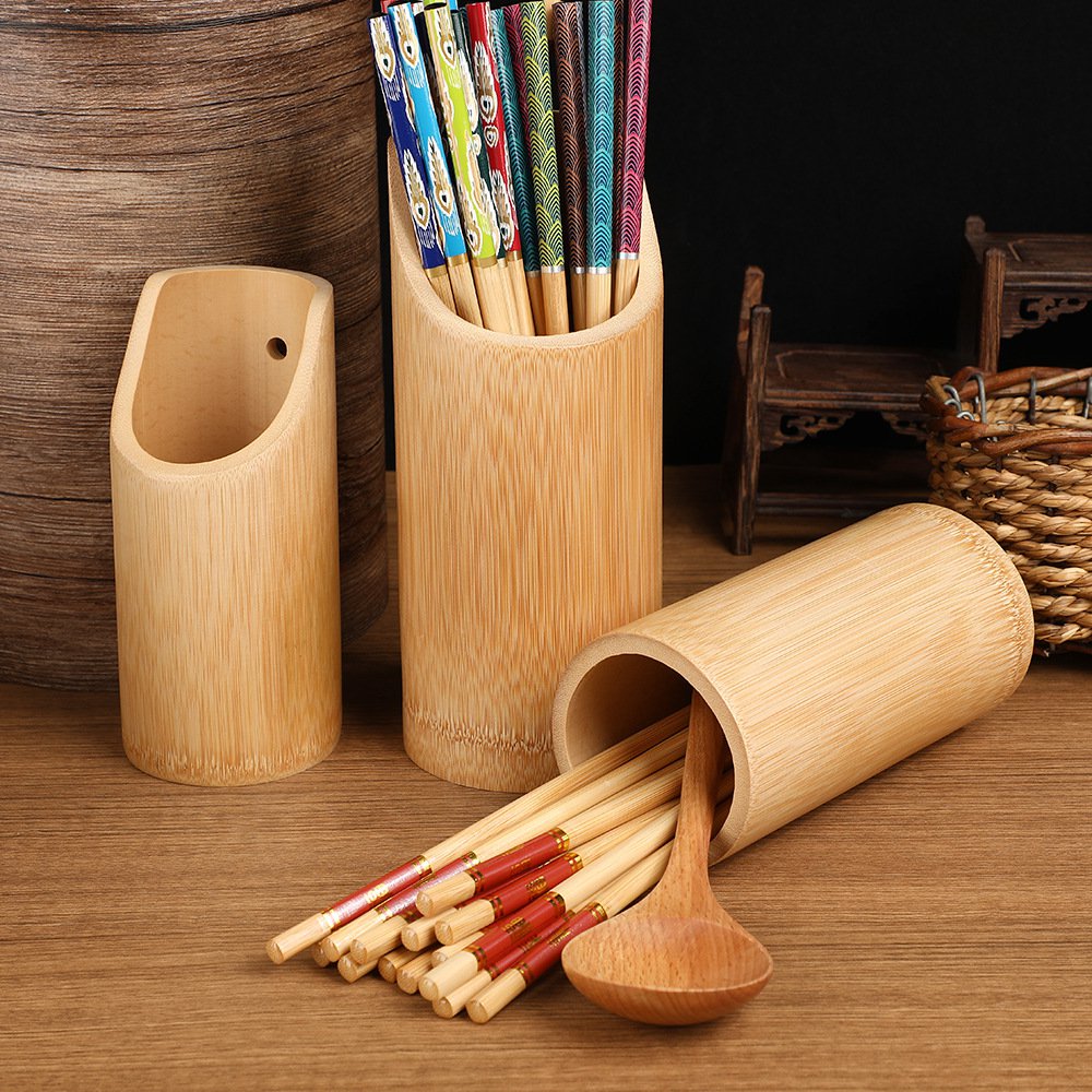 Soporte de bambú para palillos y utensilios