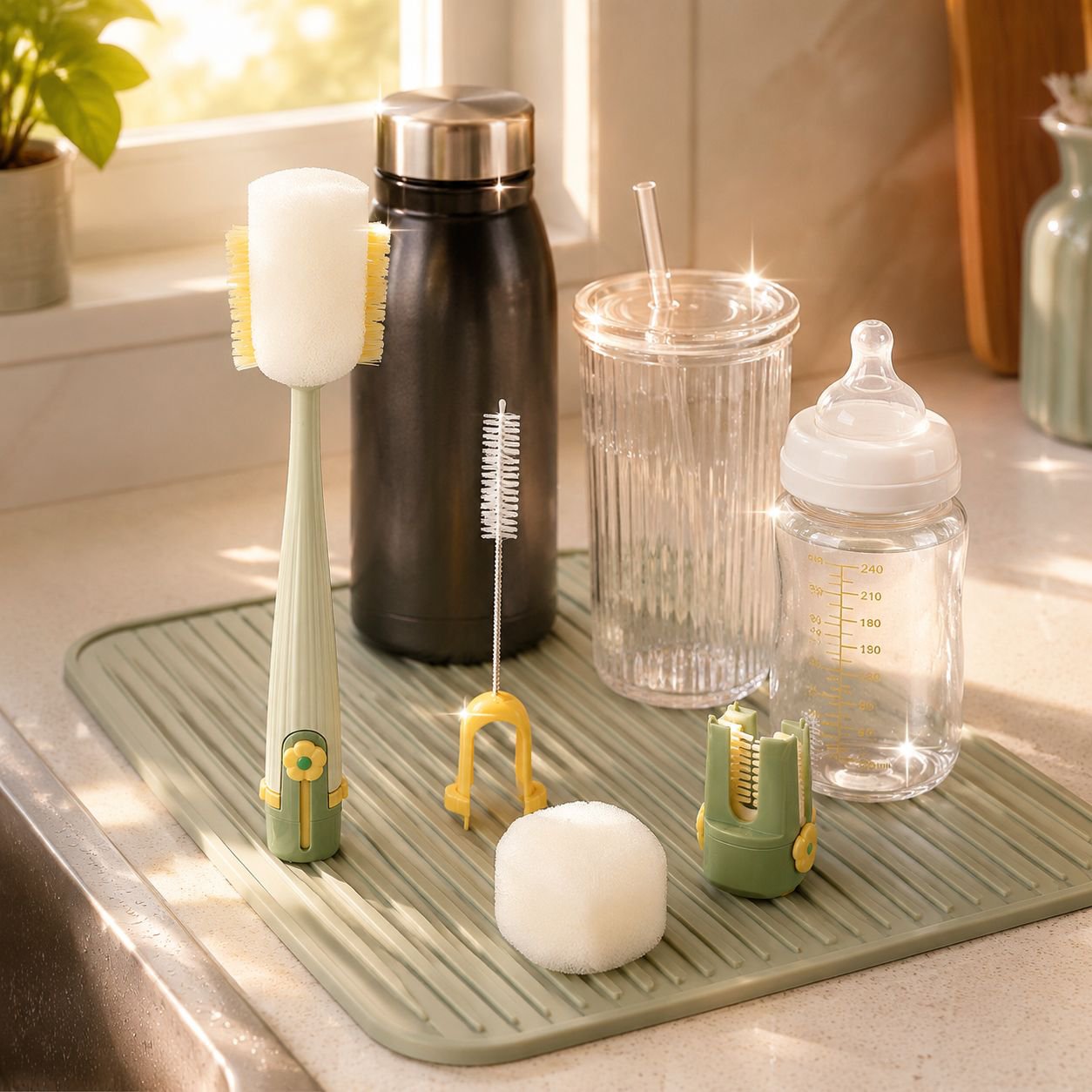 Durable long handle bottle cleaning brush