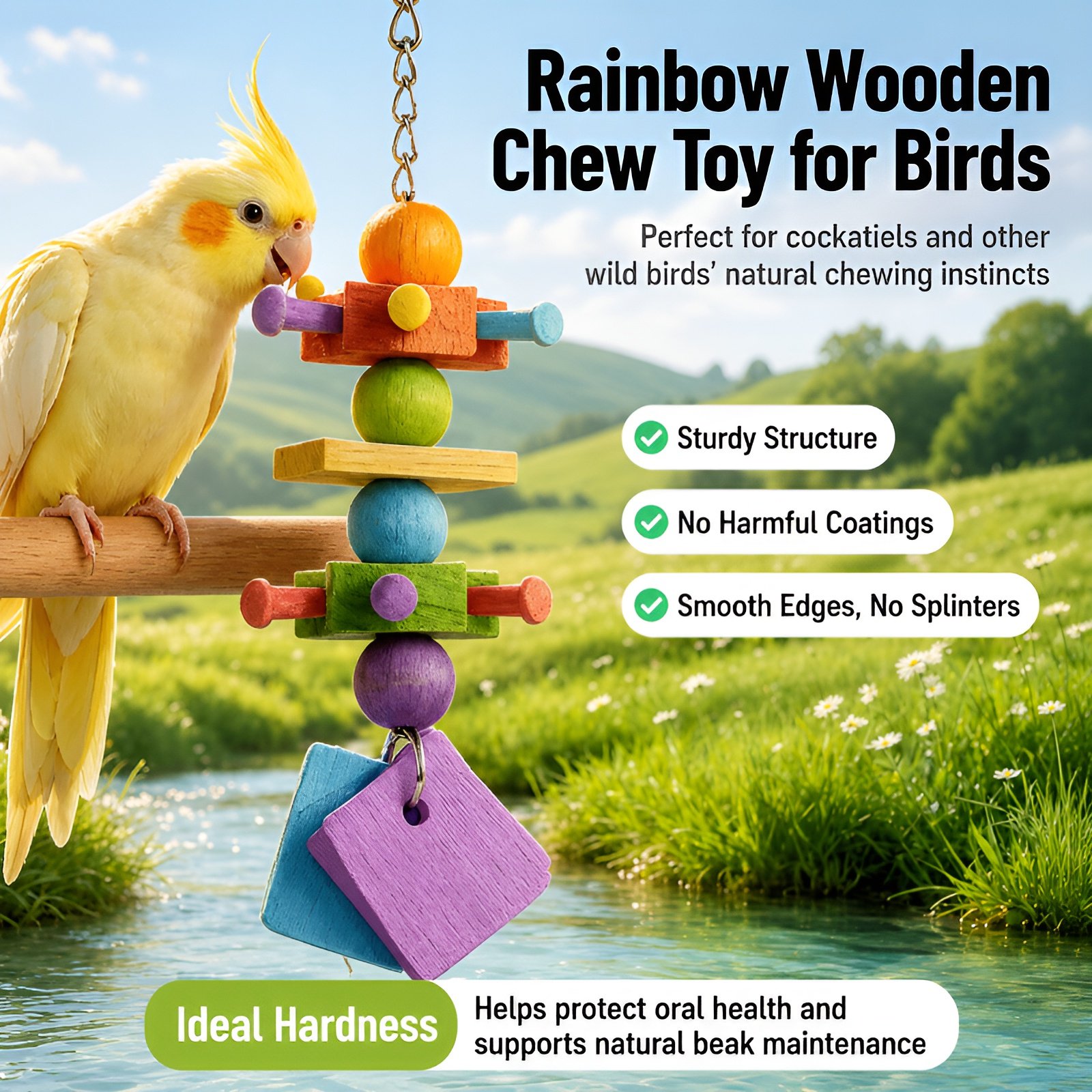 Parrot Colorful Chewing Toy Stand, Cockatiel Tiger Skin Peony Educational Toy, Claw Sharpening and B