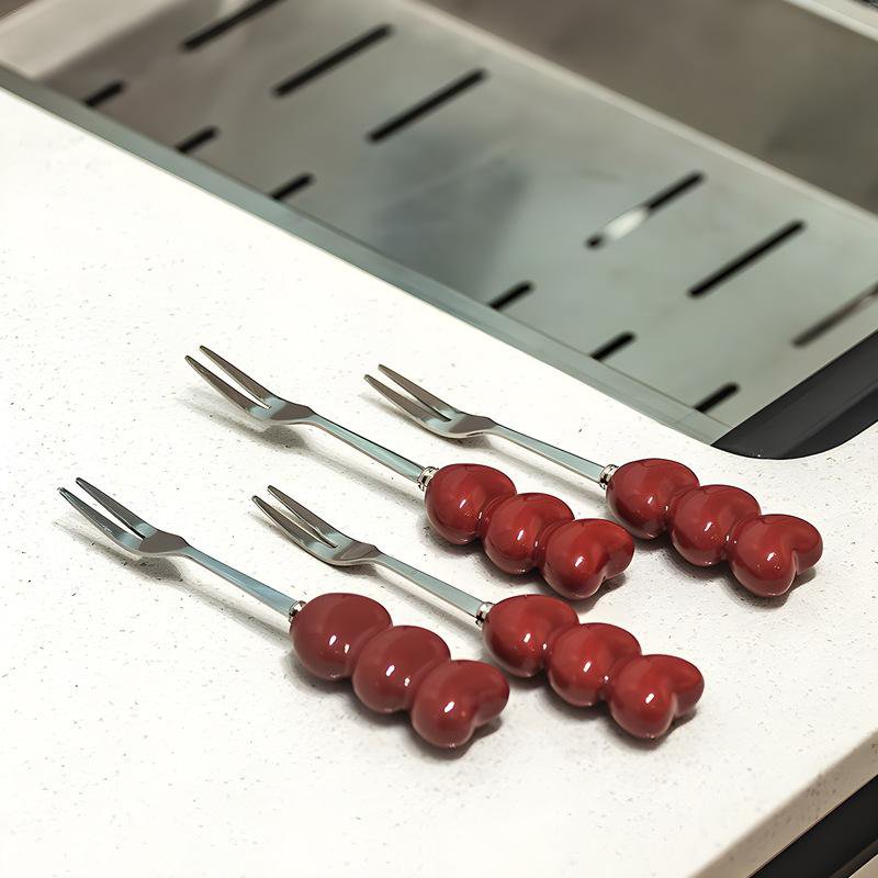 Elegantes Keramik-Fruchtgabel-Set mit praktischem Aufbewahrungstopf