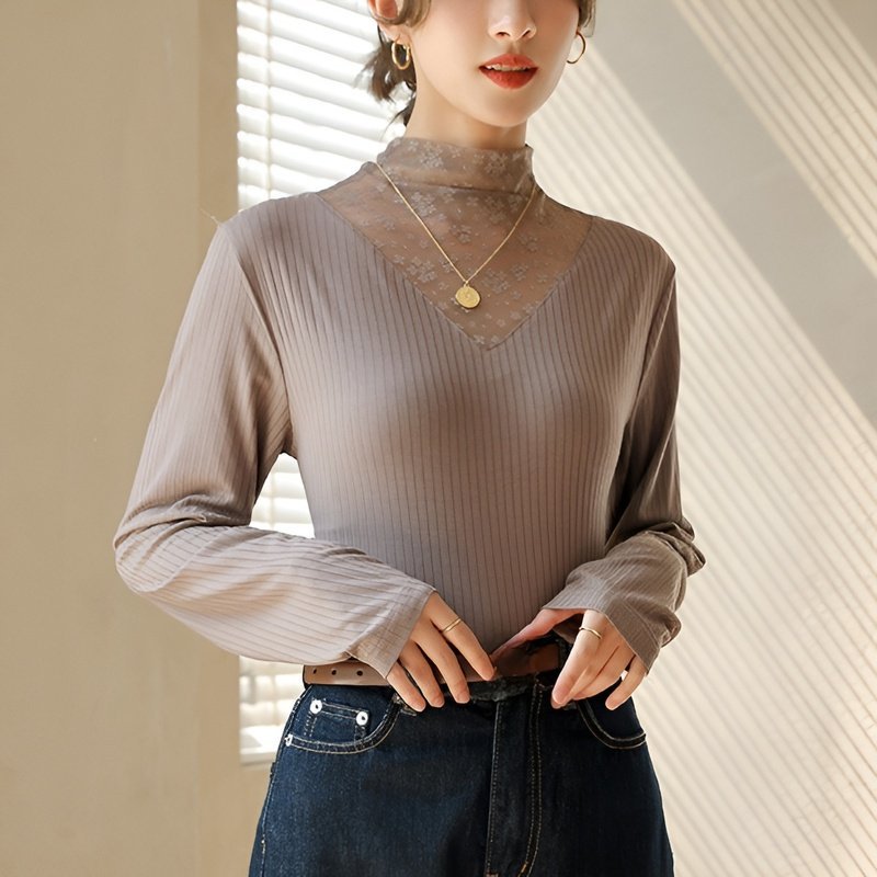 여성 니트 레깅스 봄가을 휴가 투피스 이너 레깅스 여 긴팔 상의 망사 레이스 슬림 레깅스